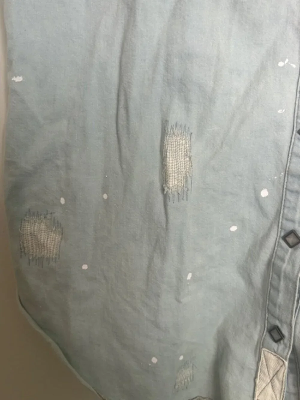 We the Free x Free People Western Wear Cutoff Denim Embroidered Fray Snap Top - Picture 8 of 16